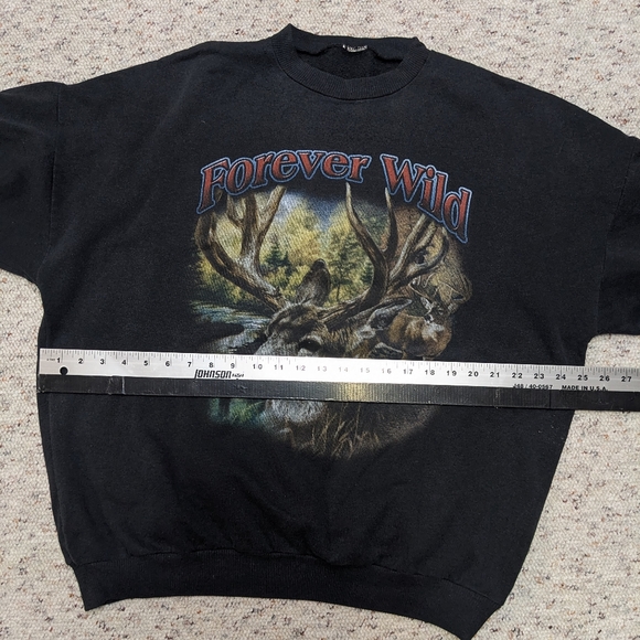 Forever Wild Vintage Crewneck Sweater black adult large wilderness deer 90's - Picture 12 of 15